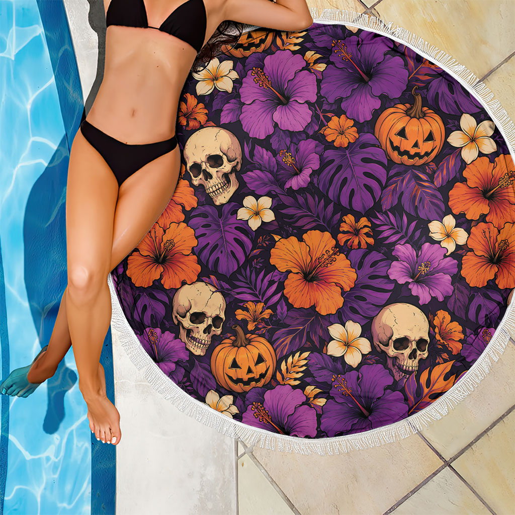 Hawaii Halloween Beach Blanket Skeleton Pumpkin Hawaiian Flower Tribal DT05 - Polynesian Pride