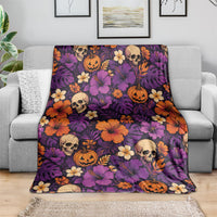 Hawaii Halloween Blanket Skeleton Pumpkin Hawaiian Flower Tribal DT05 - Polynesian Pride