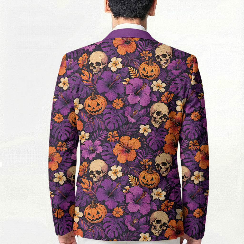 Hawaii Halloween Blazer Skeleton Pumpkin Hawaiian Flower Tribal DT05 - Polynesian Pride