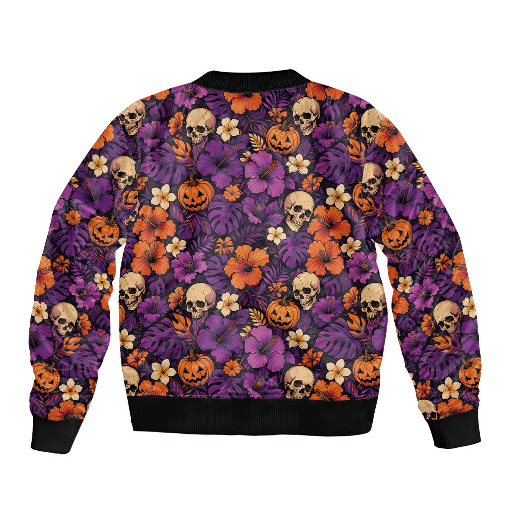 Hawaii Halloween Bomber Jacket Skeleton Pumpkin Hawaiian Flower Tribal DT05 - Polynesian Pride