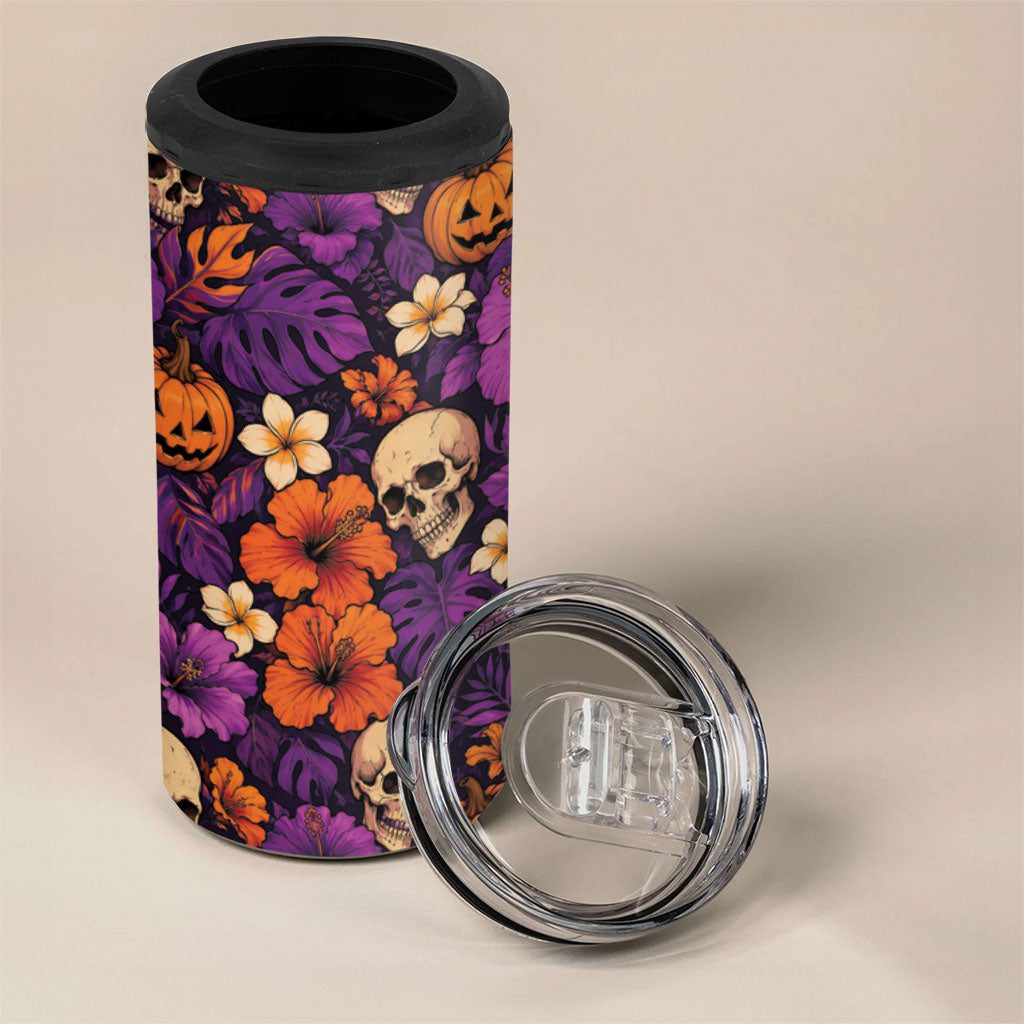 Hawaii Halloween 4 in 1 Can Cooler Tumbler Skeleton Pumpkin Hawaiian Flower Tribal DT05 - Polynesian Pride