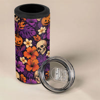 Hawaii Halloween 4 in 1 Can Cooler Tumbler Skeleton Pumpkin Hawaiian Flower Tribal DT05 - Polynesian Pride