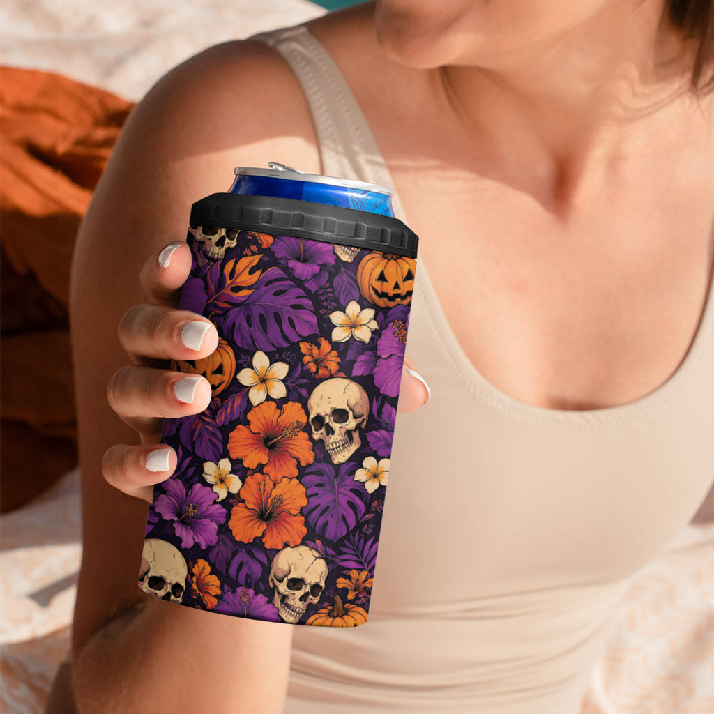 Hawaii Halloween 4 in 1 Can Cooler Tumbler Skeleton Pumpkin Hawaiian Flower Tribal DT05 - Polynesian Pride