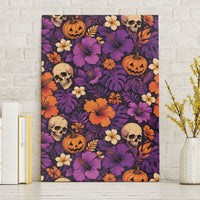 Hawaii Halloween Canvas Wall Art Skeleton Pumpkin Hawaiian Flower Tribal DT05 Without Frame Purple - Polynesian Pride