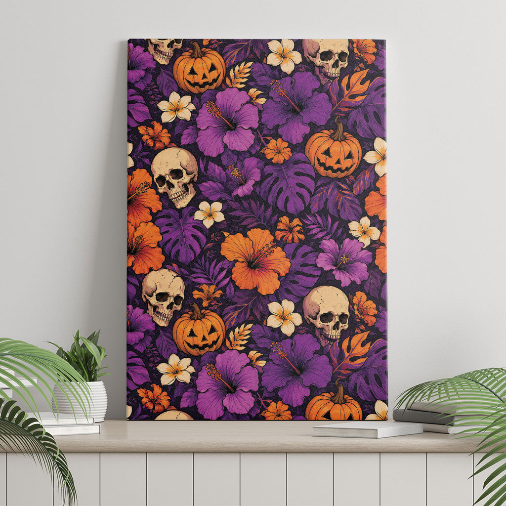 Hawaii Halloween Canvas Wall Art Skeleton Pumpkin Hawaiian Flower Tribal DT05 - Polynesian Pride