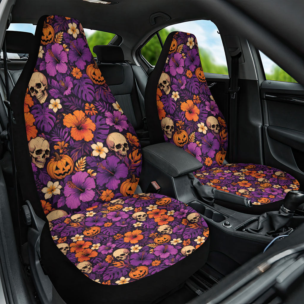 Hawaii Halloween Car Seat Cover Skeleton Pumpkin Hawaiian Flower Tribal DT05 One Size Purple - Polynesian Pride