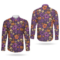 Hawaii Halloween Couples Matching Mermaid Dress and Long Sleeve Button Shirt Skeleton Pumpkin Hawaiian Flower Tribal DT05 - Polynesian Pride