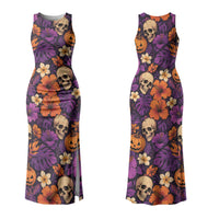 Hawaii Halloween Couples Matching Tank Maxi Dress and Long Sleeve Button Shirt Skeleton Pumpkin Hawaiian Flower Tribal DT05 - Polynesian Pride