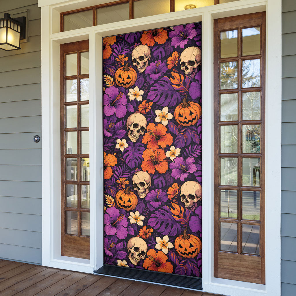 Hawaii Halloween Door Cover Skeleton Pumpkin Hawaiian Flower Tribal DT05 - Polynesian Pride