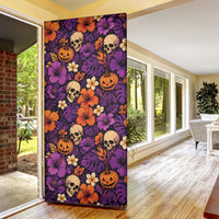 Hawaii Halloween Door Cover Skeleton Pumpkin Hawaiian Flower Tribal DT05 - Polynesian Pride