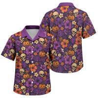 Hawaii Halloween Family Matching Off Shoulder Maxi Dress and Hawaiian Shirt Skeleton Pumpkin Hawaiian Flower Tribal DT05 Son's Shirt Purple - Polynesian Pride