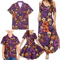 Hawaii Halloween Family Matching Summer Maxi Dress and Hawaiian Shirt Skeleton Pumpkin Hawaiian Flower Tribal DT05 - Polynesian Pride