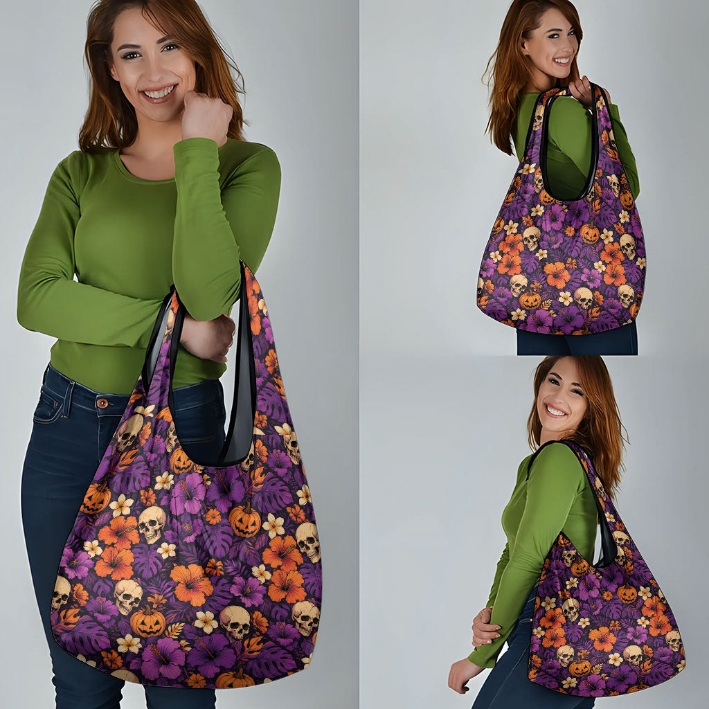 Hawaii Halloween Grocery Bag Skeleton Pumpkin Hawaiian Flower Tribal DT05 - Polynesian Pride