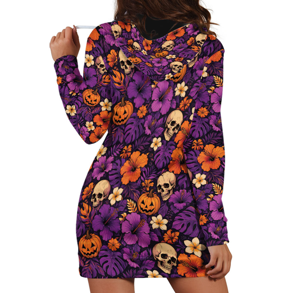 Hawaii Halloween Hoodie Dress Skeleton Pumpkin Hawaiian Flower Tribal DT05 - Polynesian Pride