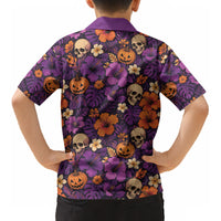 Hawaii Halloween Kid Hawaiian Shirt Skeleton Pumpkin Hawaiian Flower Tribal DT05 - Polynesian Pride