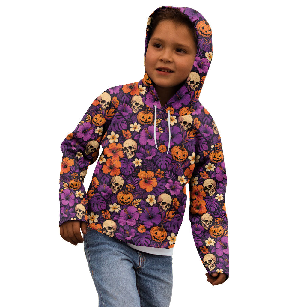 Hawaii Halloween Kid Hoodie Skeleton Pumpkin Hawaiian Flower Tribal DT05 - Polynesian Pride