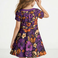 Hawaii Halloween Kid Short Sleeve Dress Skeleton Pumpkin Hawaiian Flower Tribal DT05 - Polynesian Pride