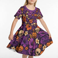 Hawaii Halloween Kid Short Sleeve Dress Skeleton Pumpkin Hawaiian Flower Tribal DT05 - Polynesian Pride