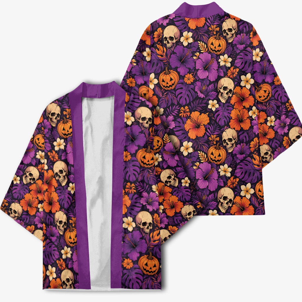 Hawaii Halloween Kimono Skeleton Pumpkin Hawaiian Flower Tribal DT05 - Polynesian Pride