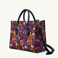 Hawaii Halloween Leather Bag Skeleton Pumpkin Hawaiian Flower Tribal DT05 Purple - Polynesian Pride