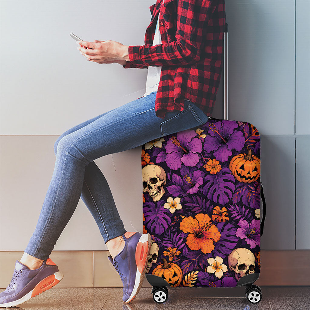 Hawaii Halloween Luggage Cover Skeleton Pumpkin Hawaiian Flower Tribal DT05 - Polynesian Pride