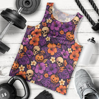 Hawaii Halloween Men Tank Top Skeleton Pumpkin Hawaiian Flower Tribal DT05 - Polynesian Pride