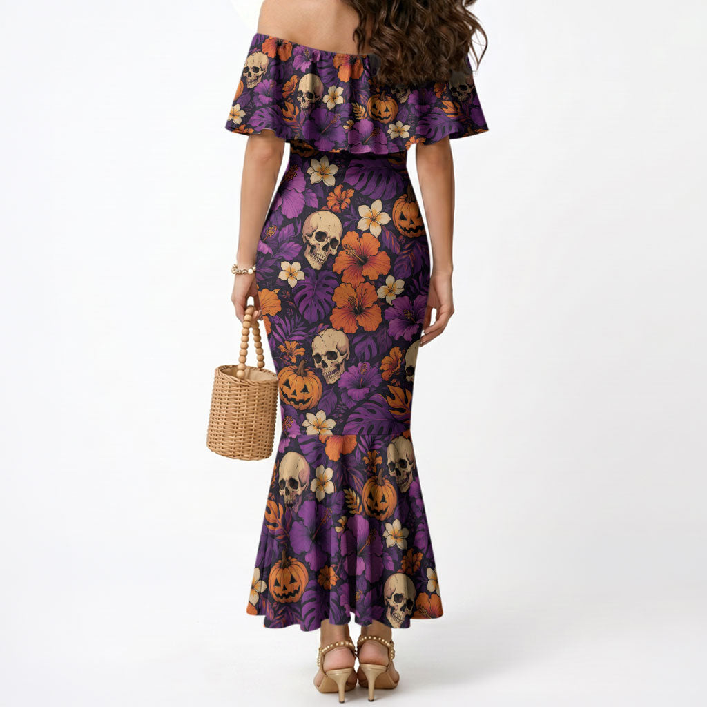Hawaii Halloween Mermaid Dress Skeleton Pumpkin Hawaiian Flower Tribal DT05 - Polynesian Pride