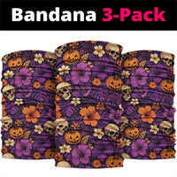 Hawaii Halloween Neck Gaiter Skeleton Pumpkin Hawaiian Flower Tribal DT05 package One Size: 25*50cm Purple - Polynesian Pride