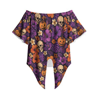 Hawaii Halloween Off Shoulder Wrap Waist Top Skeleton Pumpkin Hawaiian Flower Tribal DT05 - Polynesian Pride