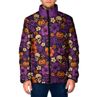 Hawaii Halloween Padded Jacket Skeleton Pumpkin Hawaiian Flower Tribal DT05 Men Purple - Polynesian Pride
