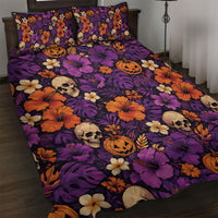 Hawaii Halloween Quilt Bed Set Skeleton Pumpkin Hawaiian Flower Tribal DT05 Purple - Polynesian Pride