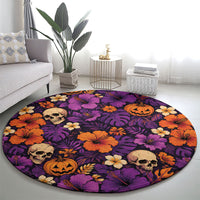 Hawaii Halloween Round Carpet Skeleton Pumpkin Hawaiian Flower Tribal DT05 - Polynesian Pride