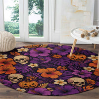 Hawaii Halloween Round Carpet Skeleton Pumpkin Hawaiian Flower Tribal DT05 - Polynesian Pride