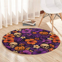 Hawaii Halloween Round Carpet Skeleton Pumpkin Hawaiian Flower Tribal DT05 - Polynesian Pride