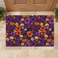 Hawaii Halloween Rubber Doormat Skeleton Pumpkin Hawaiian Flower Tribal DT05 Purple - Polynesian Pride