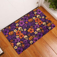 Hawaii Halloween Rubber Doormat Skeleton Pumpkin Hawaiian Flower Tribal DT05 - Polynesian Pride