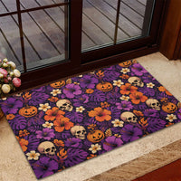 Hawaii Halloween Rubber Doormat Skeleton Pumpkin Hawaiian Flower Tribal DT05 - Polynesian Pride