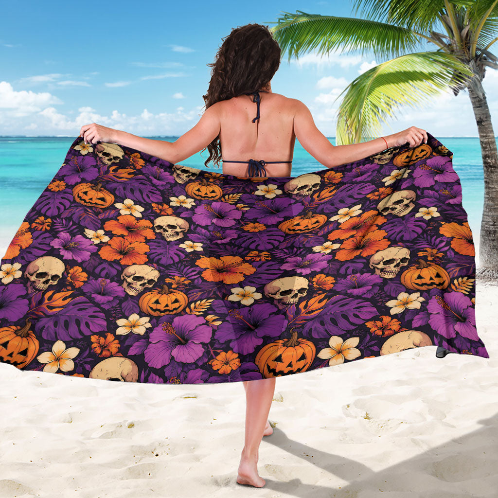Hawaii Halloween Sarong Skeleton Pumpkin Hawaiian Flower Tribal DT05 - Polynesian Pride