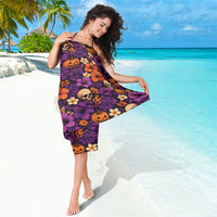 Hawaii Halloween Sarong Skeleton Pumpkin Hawaiian Flower Tribal DT05 - Polynesian Pride