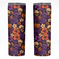 Hawaii Halloween Skinny Tumbler Skeleton Pumpkin Hawaiian Flower Tribal DT05 Purple - Polynesian Pride