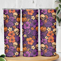 Hawaii Halloween Skinny Tumbler Skeleton Pumpkin Hawaiian Flower Tribal DT05 - Polynesian Pride