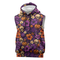 Hawaii Halloween Sleeveless Hoodie Skeleton Pumpkin Hawaiian Flower Tribal DT05 Purple - Polynesian Pride