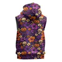 Hawaii Halloween Sleeveless Zip Hoodie Skeleton Pumpkin Hawaiian Flower Tribal DT05 - Polynesian Pride