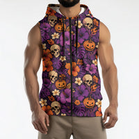 Hawaii Halloween Sleeveless Zip Hoodie Skeleton Pumpkin Hawaiian Flower Tribal DT05 - Polynesian Pride