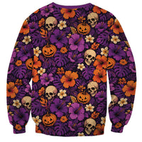 Hawaii Halloween Sweatshirt Skeleton Pumpkin Hawaiian Flower Tribal DT05 - Polynesian Pride