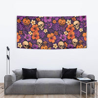 Hawaii Halloween Tapestry Skeleton Pumpkin Hawaiian Flower Tribal DT05 - Polynesian Pride