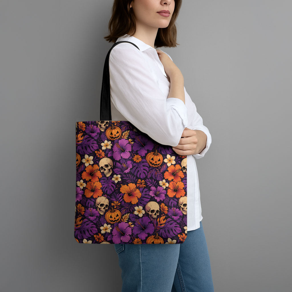 Hawaii Halloween Tote Bag Skeleton Pumpkin Hawaiian Flower Tribal DT05 - Polynesian Pride