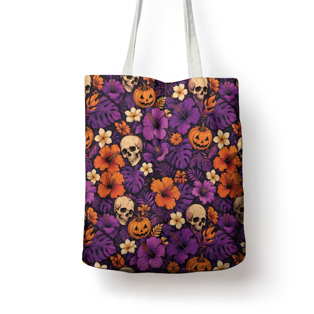 Hawaii Halloween Tote Bag Skeleton Pumpkin Hawaiian Flower Tribal DT05 - Polynesian Pride