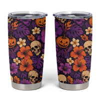 Hawaii Halloween Tumbler Cup Skeleton Pumpkin Hawaiian Flower Tribal DT05 Purple - Polynesian Pride