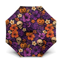 Hawaii Halloween Umbrella Skeleton Pumpkin Hawaiian Flower Tribal DT05 One Size Folded 11.42 inch Opened Diameter 37.4 inch Purple - Polynesian Pride